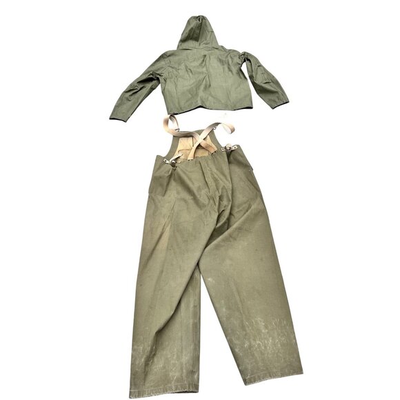 Vintage U.S. Navy Green Foul Weather Jacket & Pants Set Small - Picture 6 of 11